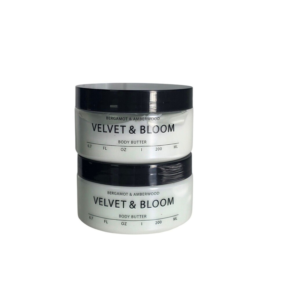 Velvet & Bloom Bergamot & Amberwood  Body Butter 6.7 fl oz ~Lot of 2